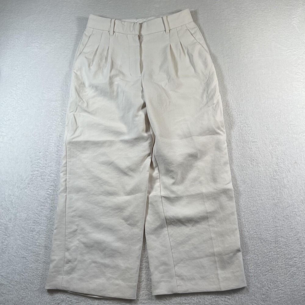 Wilfred Pants Womens 4 White Crepe Wide Leg Pleated Dress Trousers Work Office